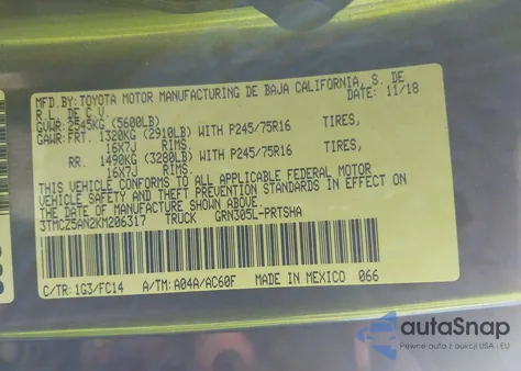 2019 Toyota Tacoma Sr5 V6 z USA, uszkodzony, nr VIN 3TMCZ5AN2KM206317